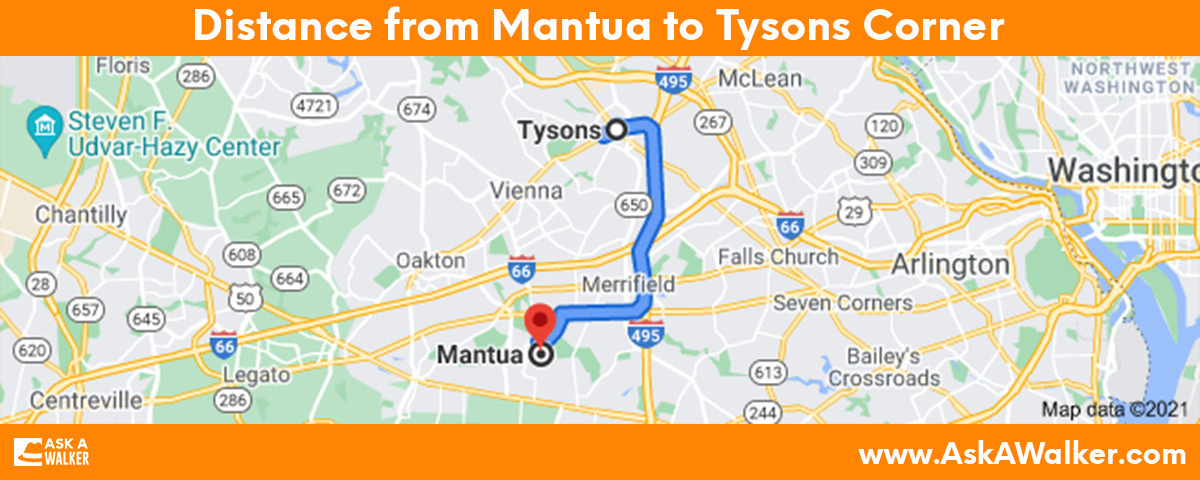 Distance from Mantua to Tysons Corner
