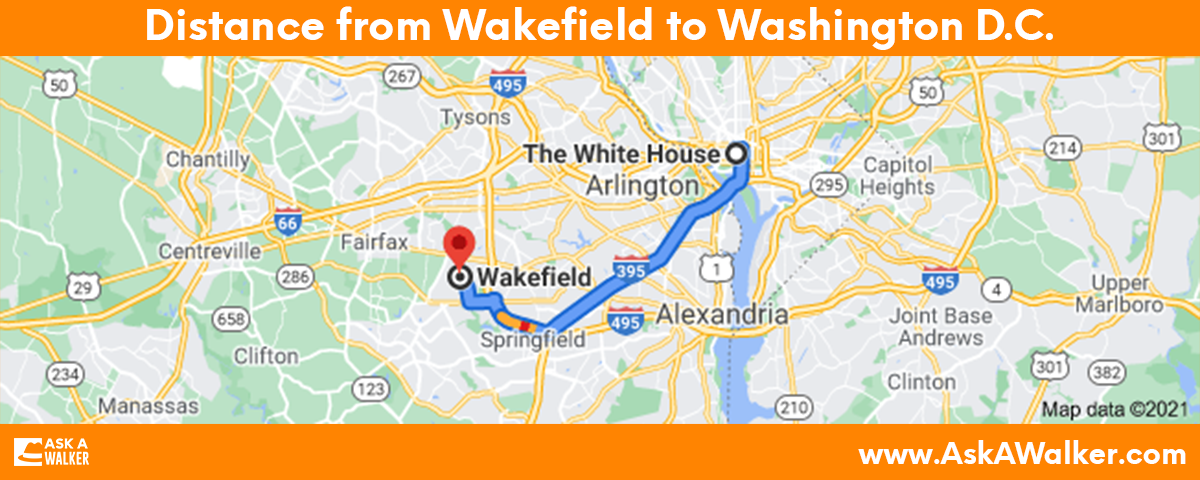 Distance from Wakefield to Washington D.C. 