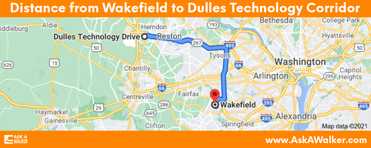 Distance from Wakefield Dulles Technology Corridor 