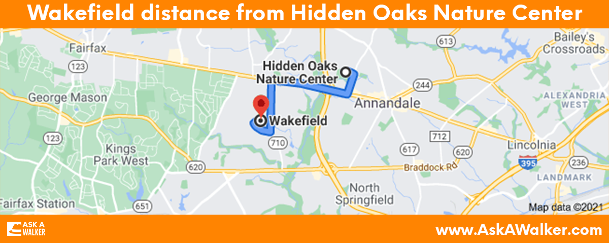 Distance from Wakefield to Hidden Oaks Nature Center