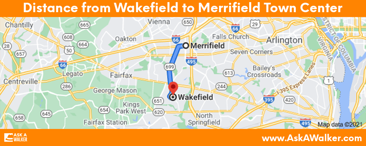 Distance from Wakefield to Merrifield Town Center