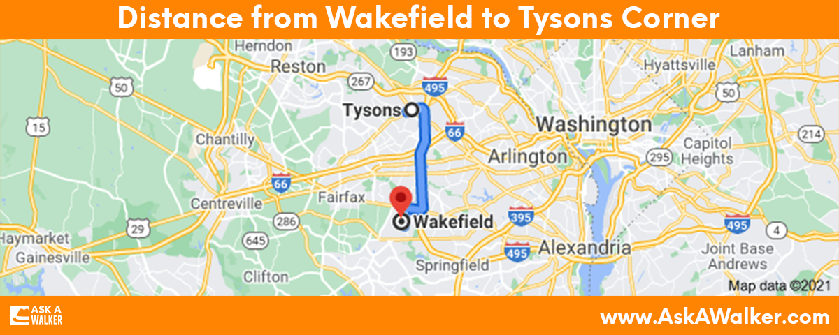 Distance from Wakefield to Tysons Corner 
