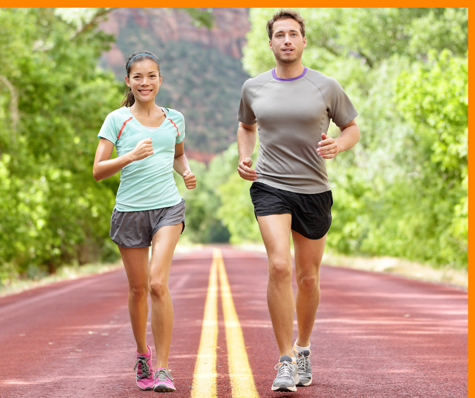 Fit young millennial couple running through Alexandria