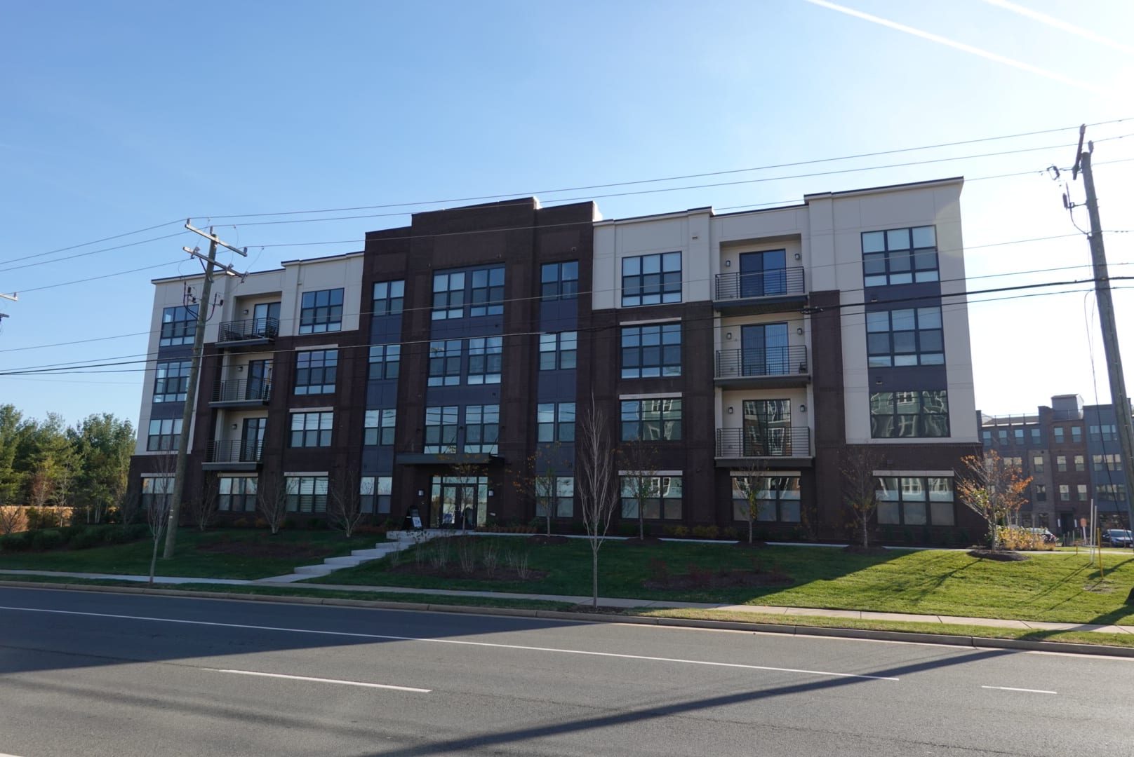 Modern apartment building exterior in Northern Virginia
