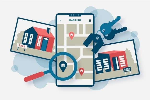 image of cell phone and photos with house keys and magnifying glass