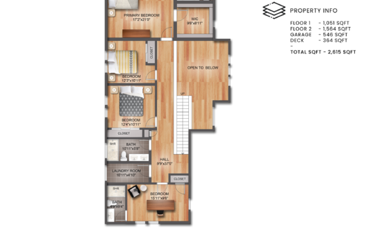 3745 Cross Creek Rd &#8211; Branded 2D Illustrated Floor Plan (Second Floor) V3