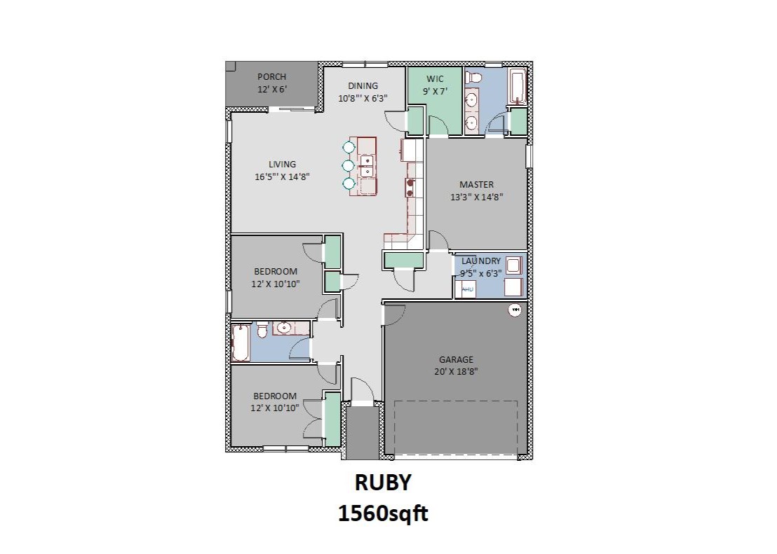 Ruby 1560ft Plan View RIght Garage
