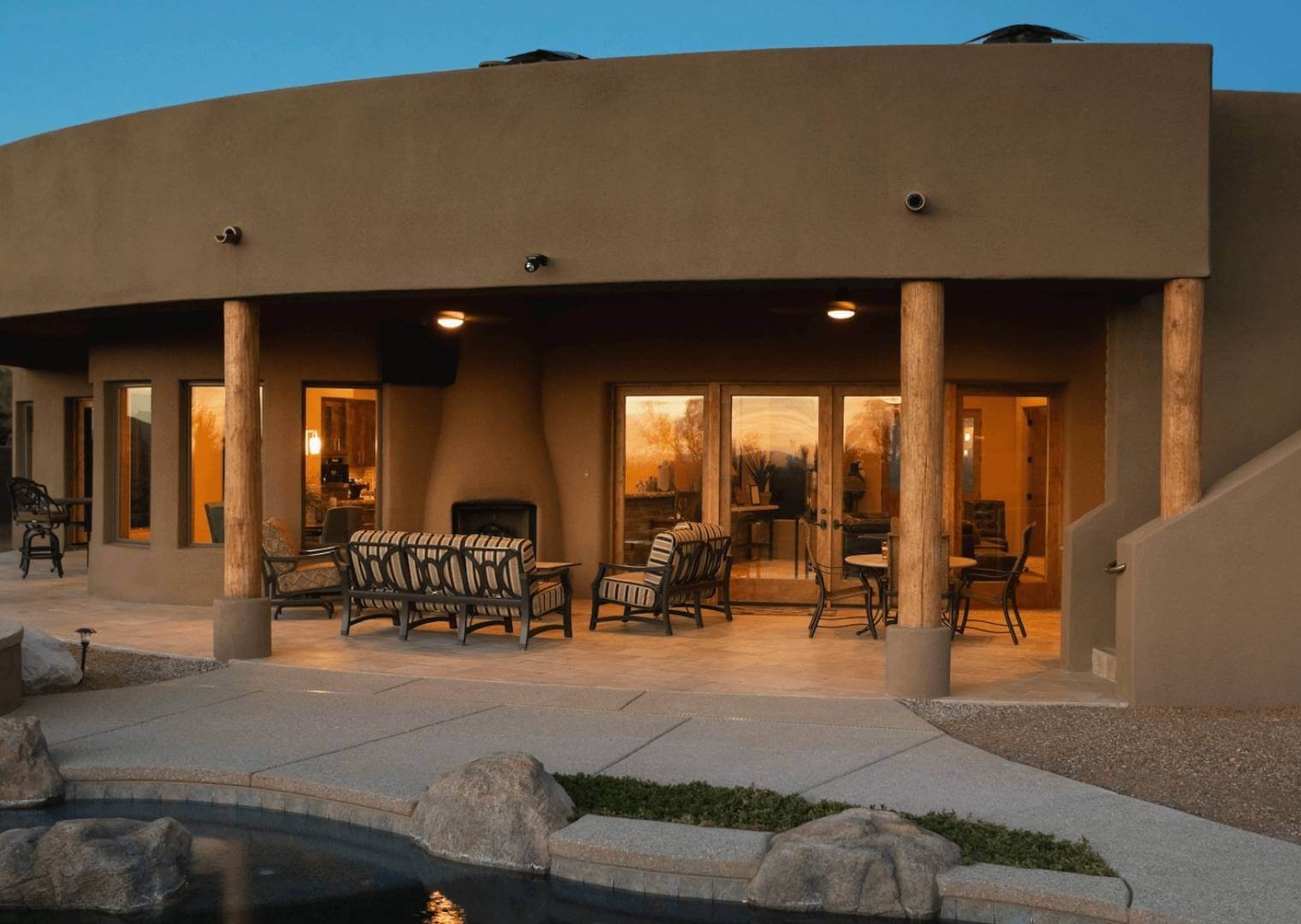 Newer Pueblo Revival homes in Arizona often have an exterior with historic styling and an interior with a modern ranch layout.