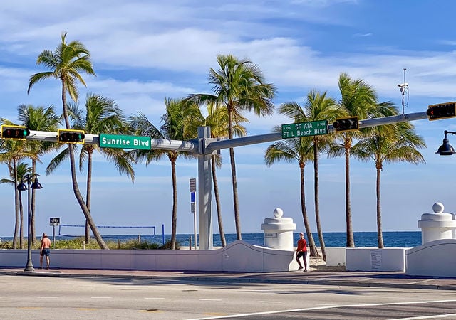 Beach Blue Sky And Palm Trees at A1A and Sunrise Intersection