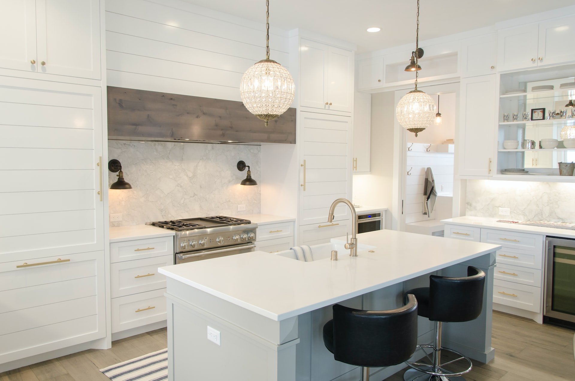 Modern kitchen with white PVC cabinetry
