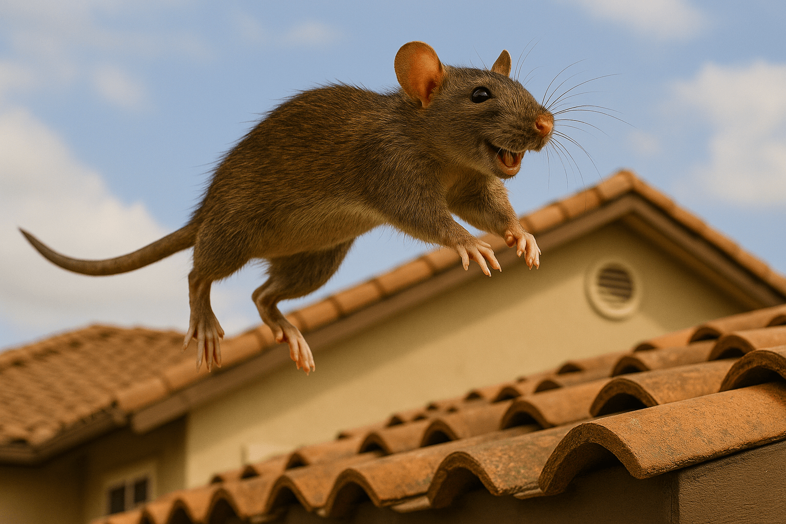 Smiling roof rat jumping