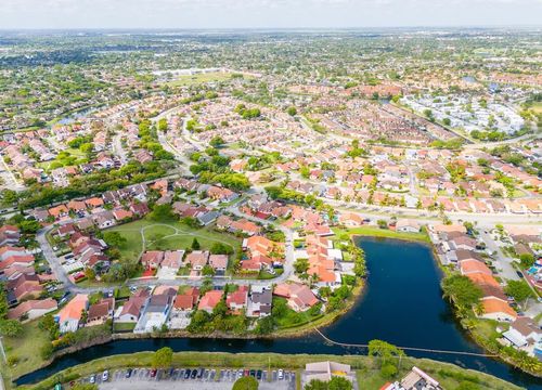 Aerial residential neighborhoods Kendall Miami