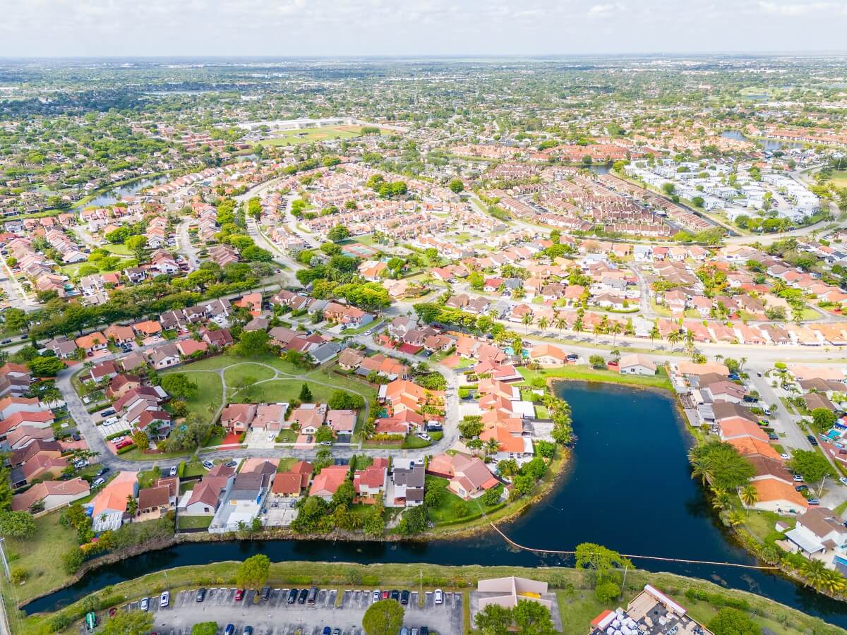 Aerial residential neighborhoods Kendall Miami