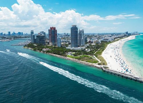 Miami Beach scene from drone