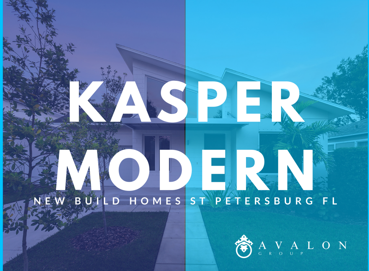 Title page for the blog on Kasper Modern Homes. Pictured is a mid century modern home that was build by Kasper Modern. The page has an overlay of colors that are half purple and half teal. Additionally, there is the title of the article in white letters..