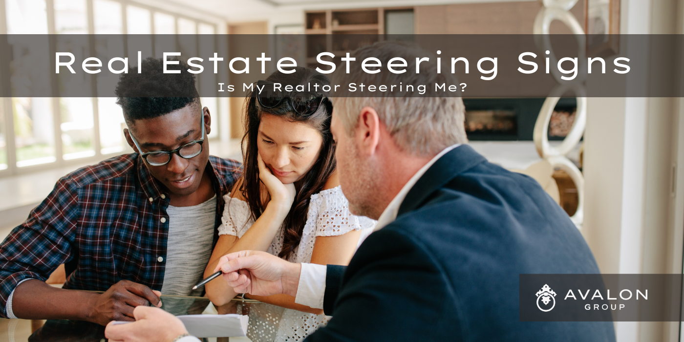 Real Estate Steering Signs Cover Picture shows an interracial couple with their Realtor at a table.