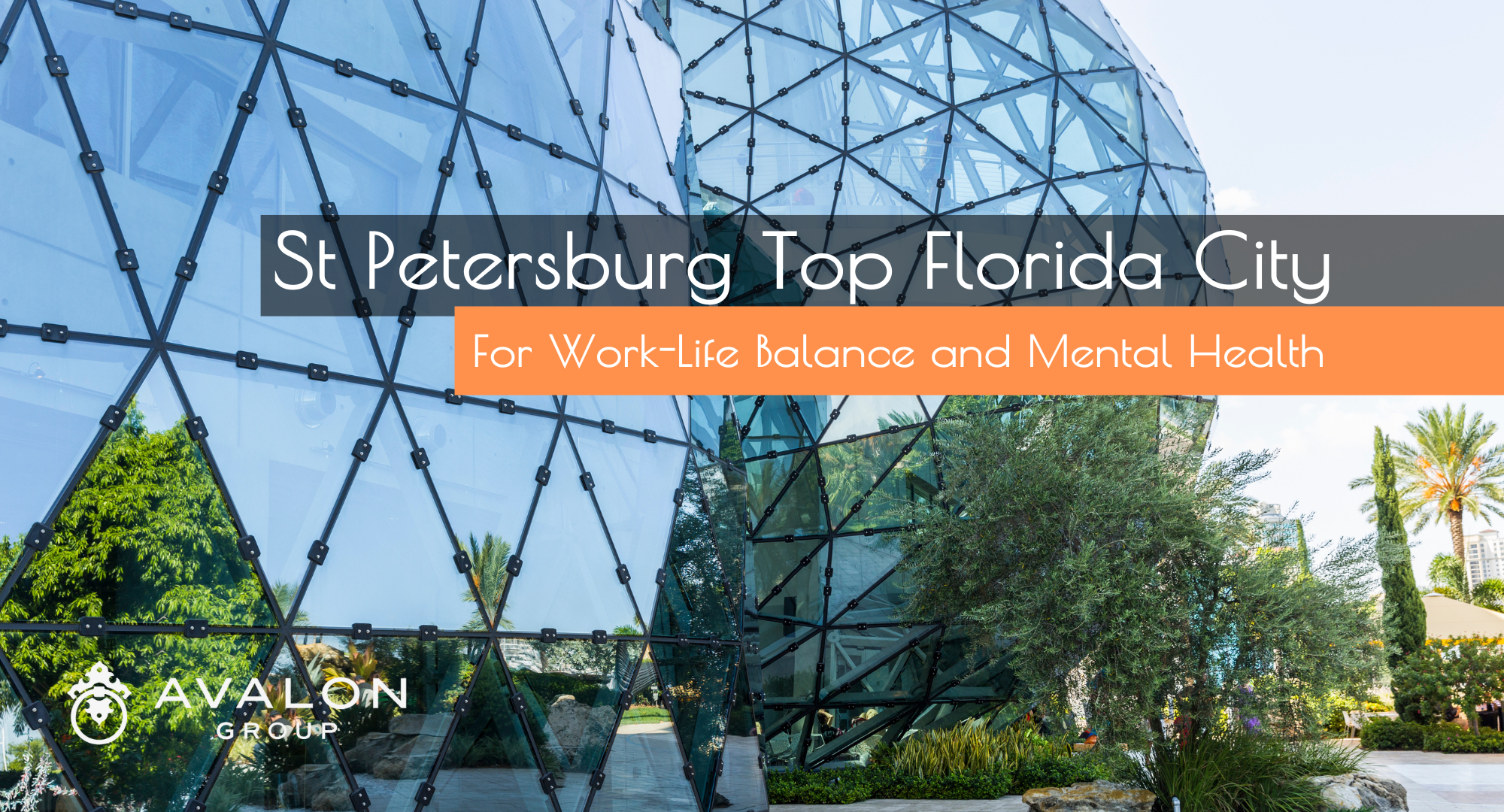St Petersburg Top Florida City, cover pic in front of the Glass Triangle windows at the Dali Museum. The windows are blue, and the title is on a black and orange background.