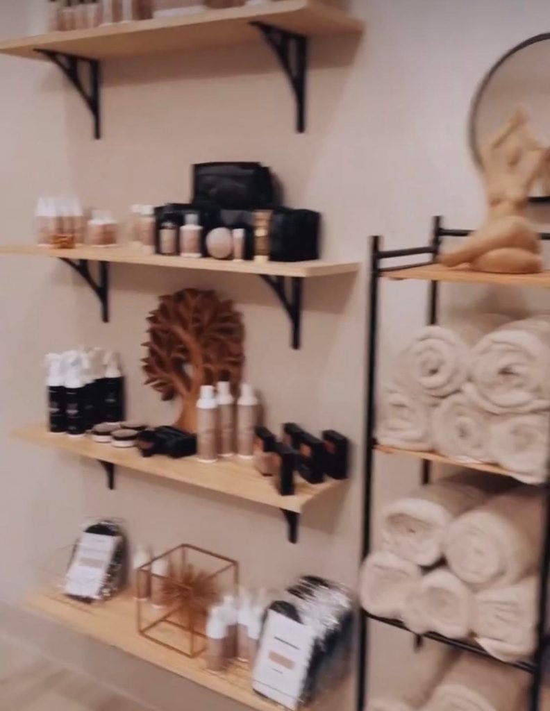 Supplies are available for purchase. Picture shows shelves with product. The walls are a light beige.