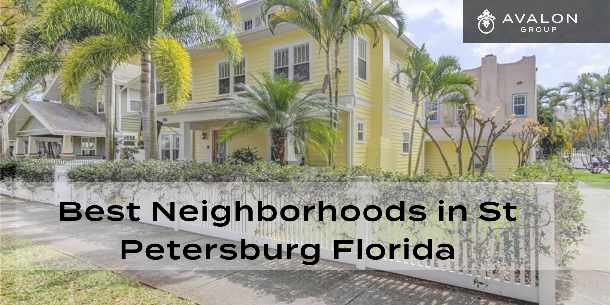 Best Neighborhoods in St Petersburg Florida Cover picture with a yellow 2 story home with a white picket fence.