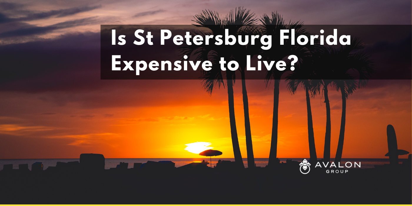 Is St Petersburg Florida Expensive to Live? Cover picture show a sunset over St Pete Beach. The sky is red, orange and yellow.