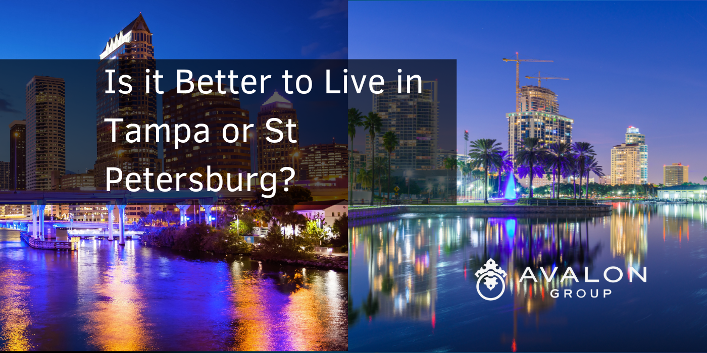 Is it Better to Live in Tampa or St Petersburg? Cover picture shows both cities at night reflecting in water.