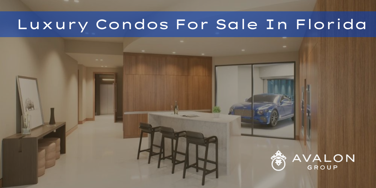 Luxury Condos For Sale In Florida Cover picture shows a Blue Bentley Car parked in a condo.