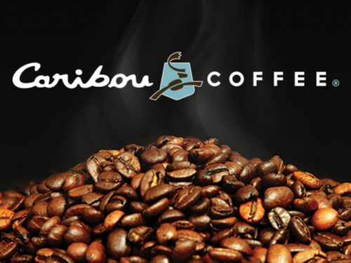 Caribou Logo and coffee beans in the picture.