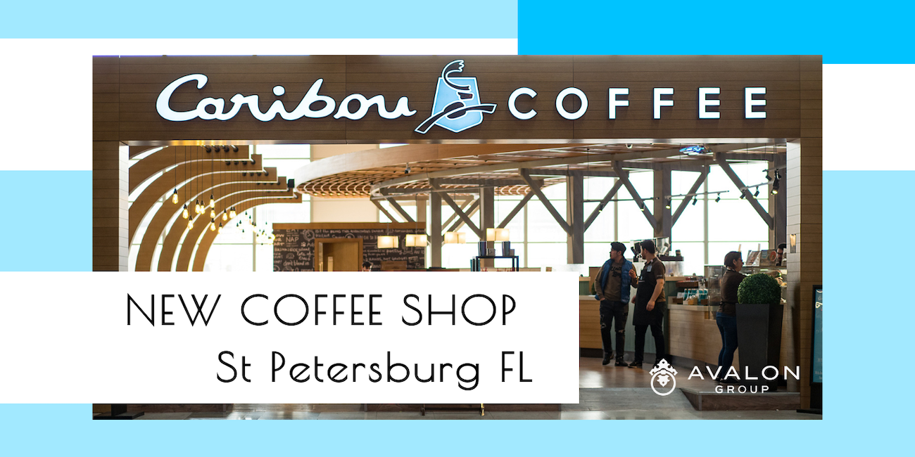 New Coffee Shop St Petersburg cover picture shows a new design of Caribou coffee. The logo has a teal blue in it.