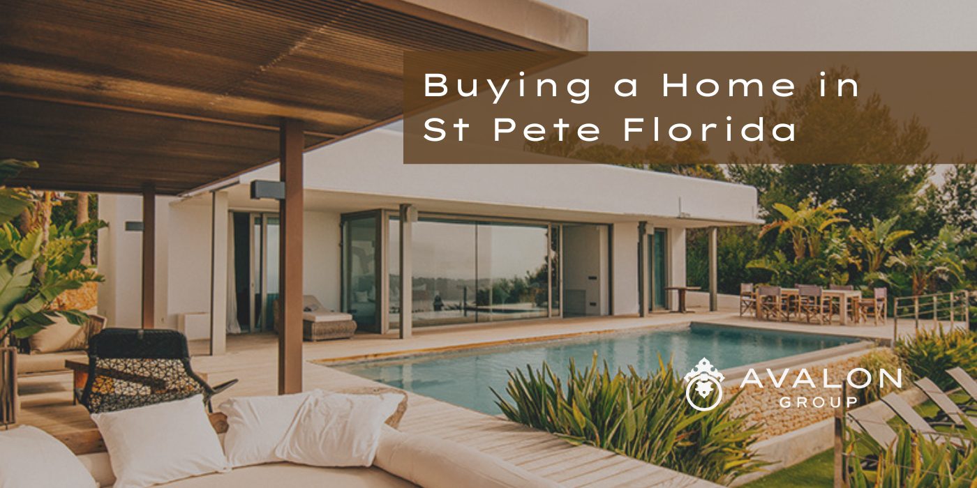 Buying a home is St Pete cover picture shows a home with a pool in the backyard. Surrounded by wood accents.