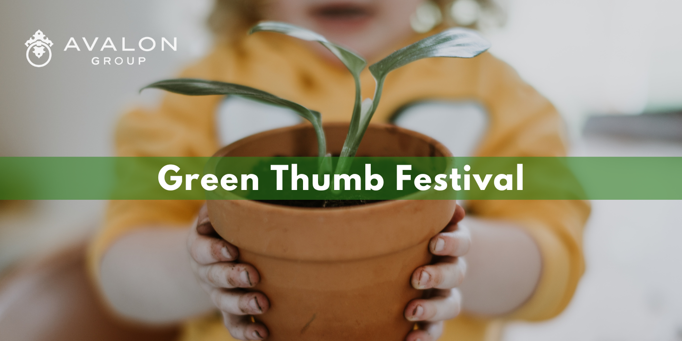 Green Thumb Festival Cover Picture shows a child holding a terracotta pot with a green plant in it.
