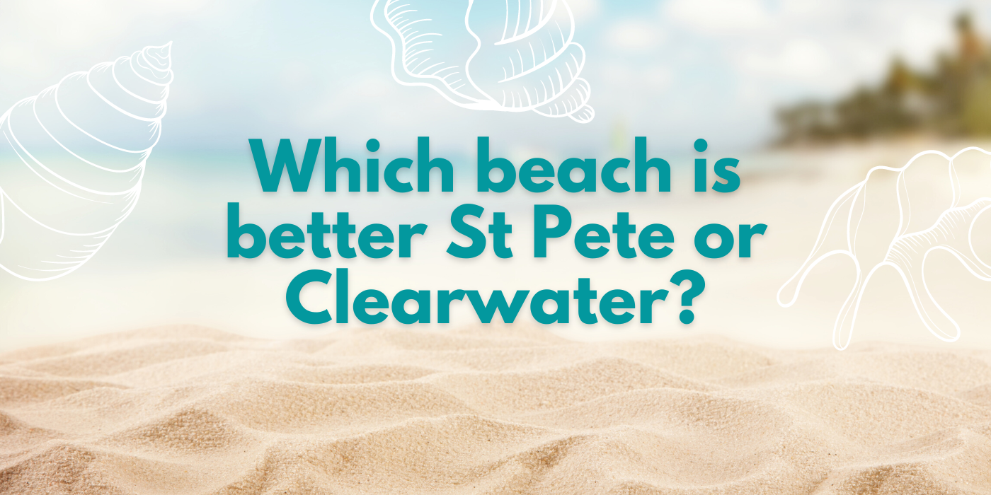 Which beach is better St Pete or Clearwater cover picture shows sand on the beach and green palm trees.