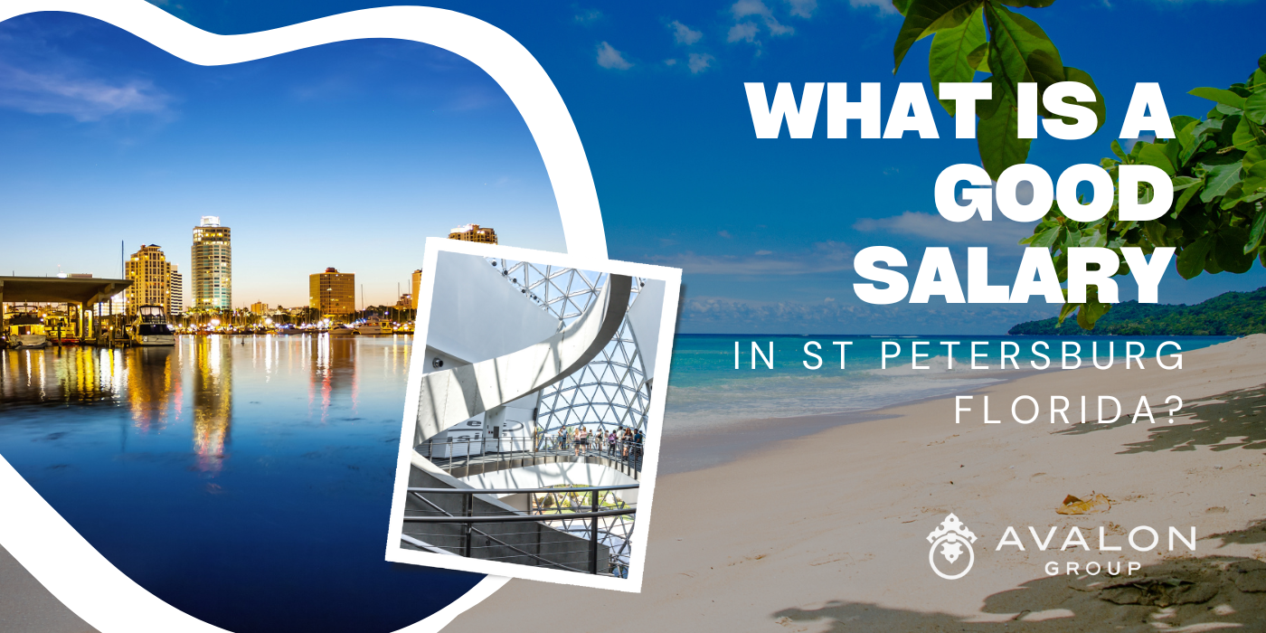 What is a good salary in St Petersburg Florida? Cover picture shows a beach, the Dali Museum, and downtown skyline.