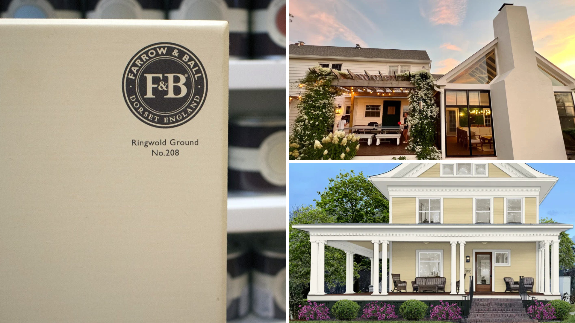 Top Yellow Paint Colors For Home Exterior picture shows Clockwise:  Ringwold Ground, SW Creamy, BM Yellow Bisque