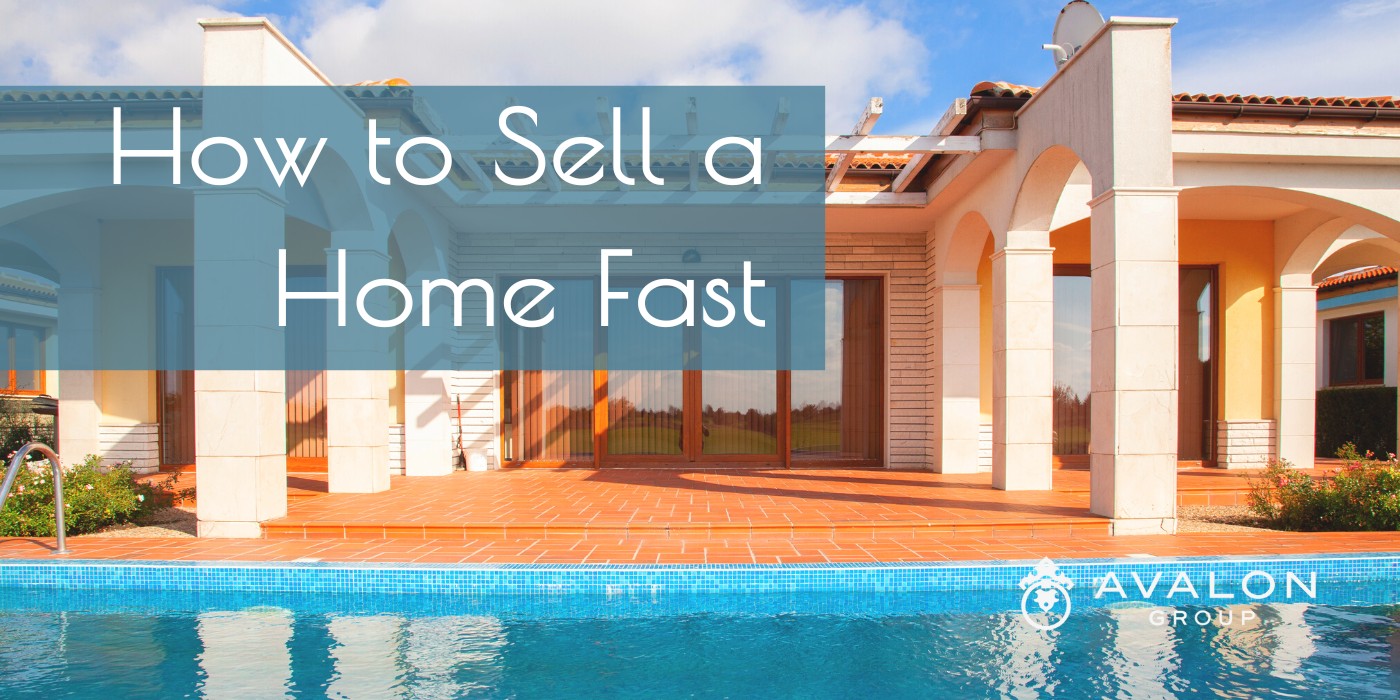 How to Sell a Home Fast cover picture shows a modern spanish home what is white with wood accents. There is also a blue pool.
