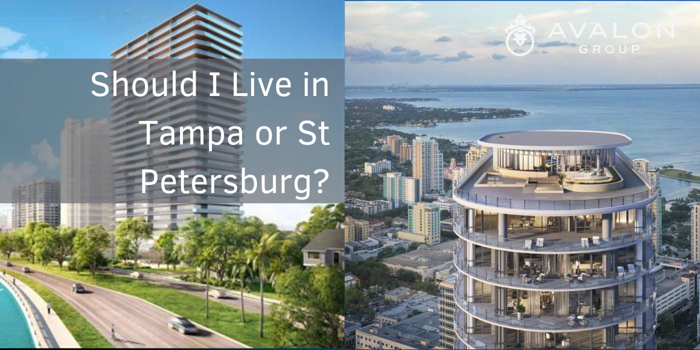 Should I Live in Tampa or St Petersburg cover picture shows the Tampa Ritz Carlton condos and the Residences 400 Central in St Petersburg