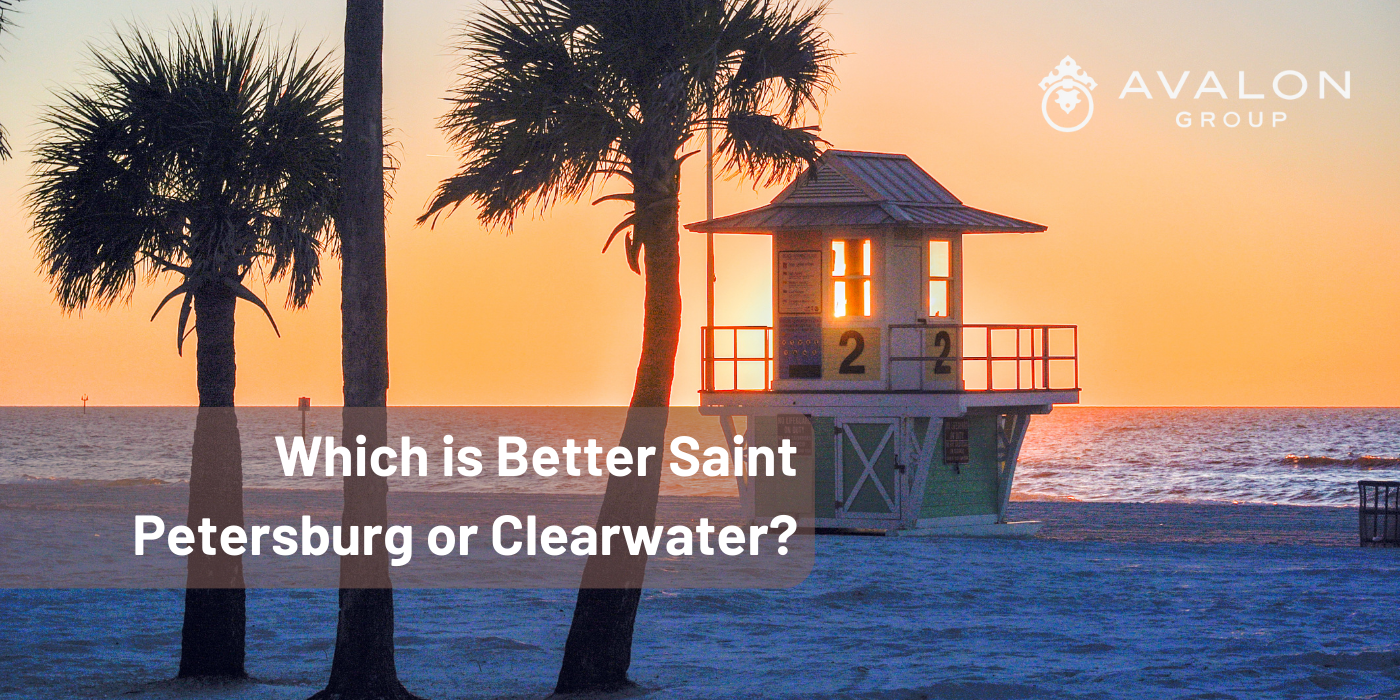 Which is Better Saint Petersburg or Clearwater Cover Picture that shows a lifeguard stand on the beach at sunset.