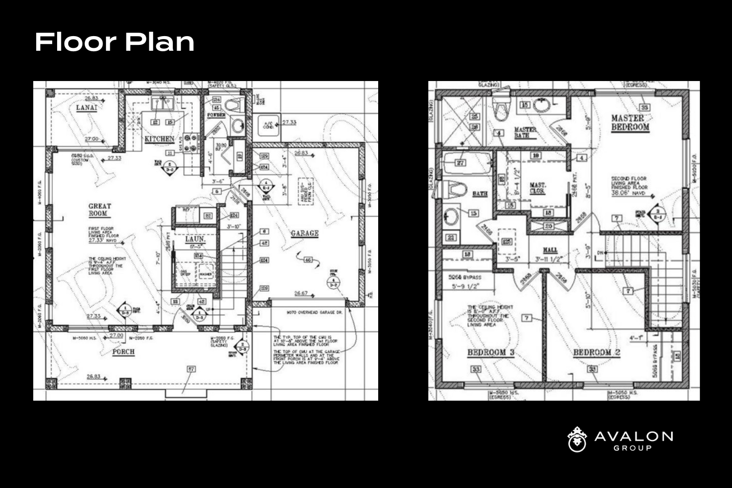 New Kasper Modern Home Floor Plan blueprints in black and white shows the 1st and 2nd floor of a home.