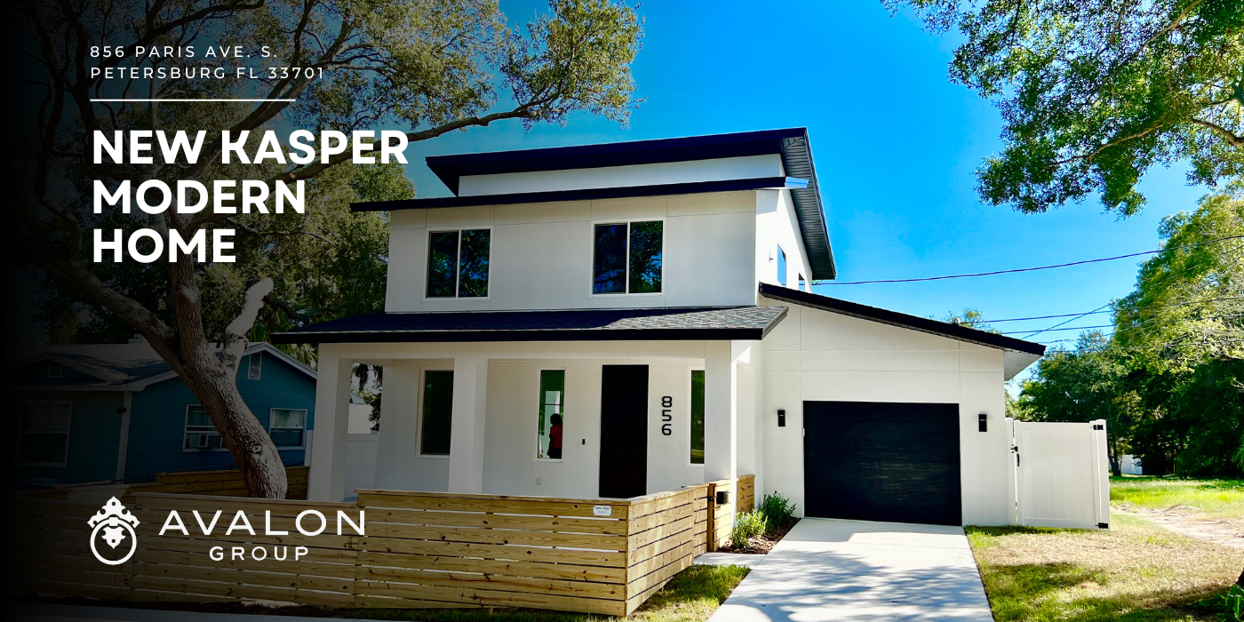 New Kasper Modern Home St Petersburg FL cover picture shows the new white stucco home with black trim.