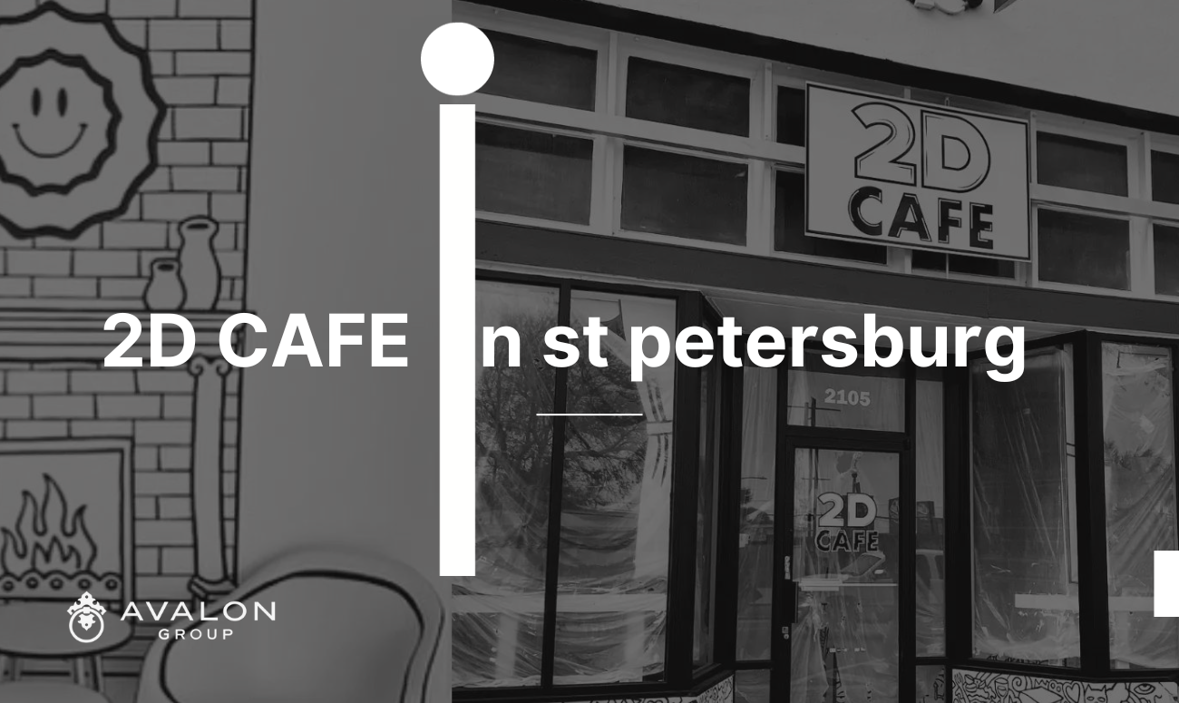 2D Cafe in St Petersburg picture shows the front of the store in black and white.