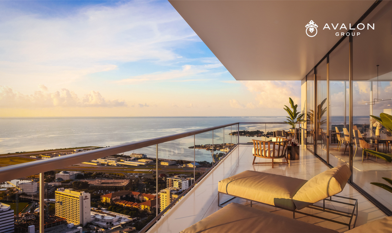 Art House Luxury Condos For Sale picture shows a balcony with views of Tampa Bay.