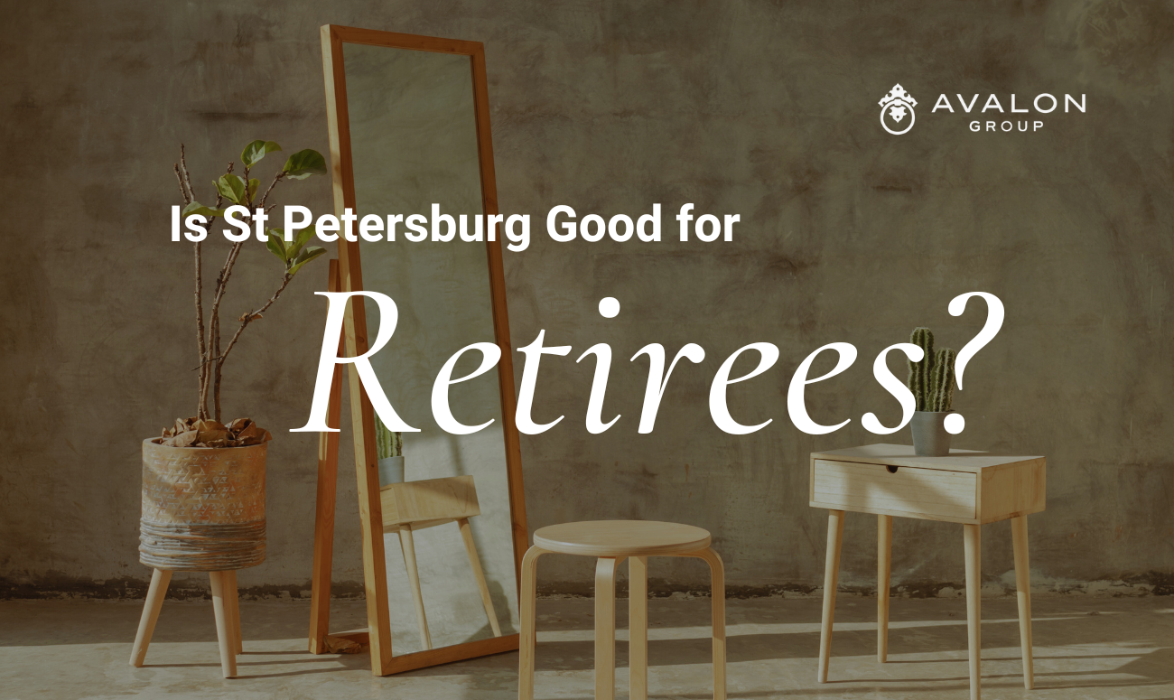 Is St Petersburg Good for Retirees cover picture shows the title overlaying a picture of a floor mirror on a stand with tables beside it.