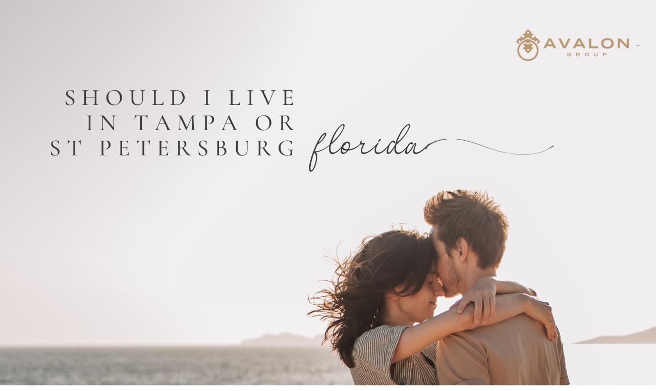 Should I Live in Tampa or St Petersburg FL cover picture shows a man and woman embracing in front of the beach.