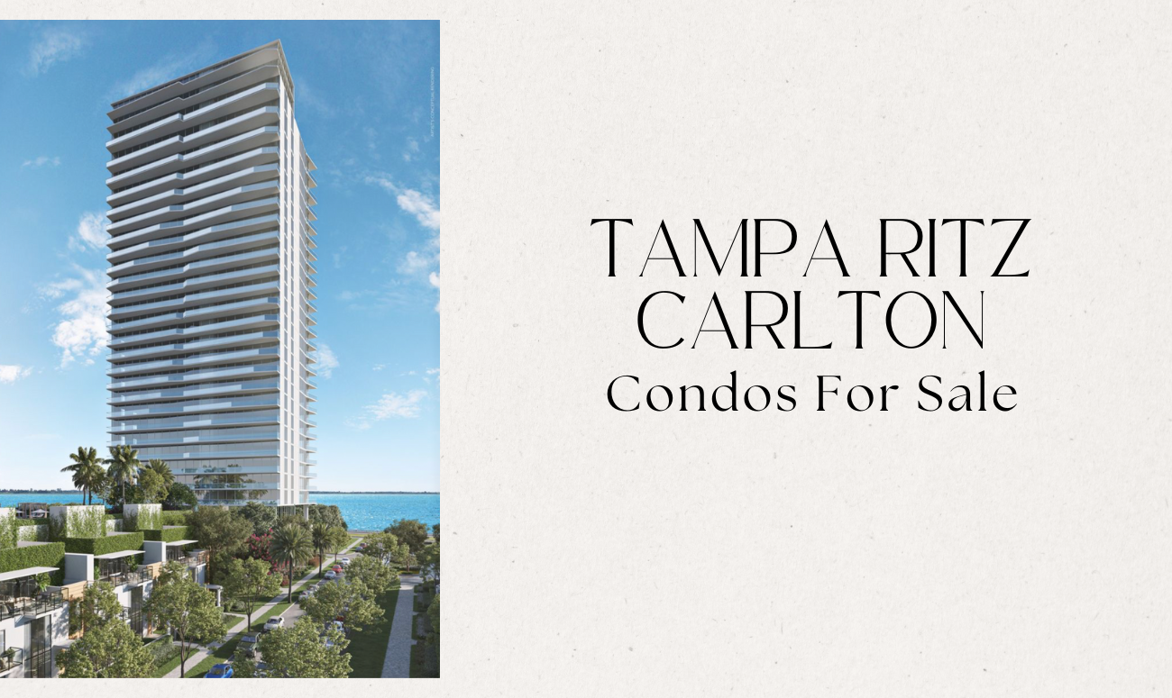 Tampa Ritz Carlton Condos For Sale cover picture shows rendering of the new high rise and the title of the blog in black letters.