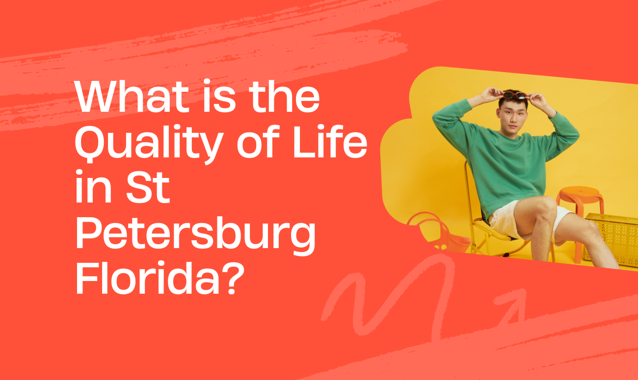 What is the Quality of Life in St Petersburg Florida? Cover picture has an orange background. There is also a section that is yellow with an Asian male wearing a green shirt.