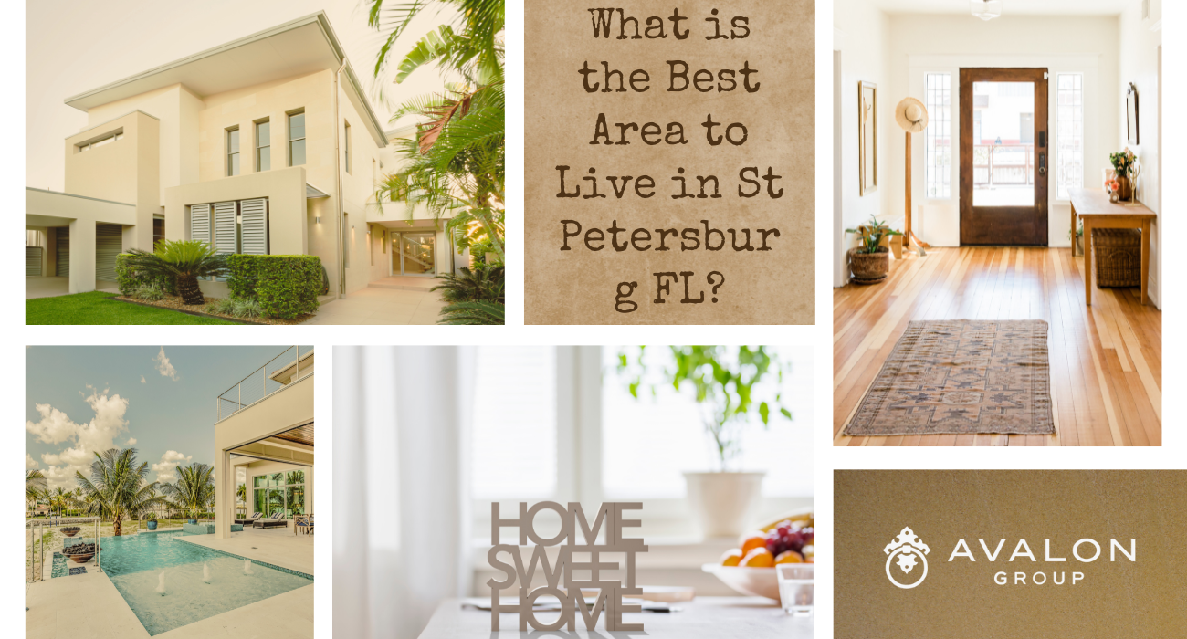 What is the best area to live in st. Petersburg fl cover picture shows a collage of home exterior and interiors in a warm tone color.