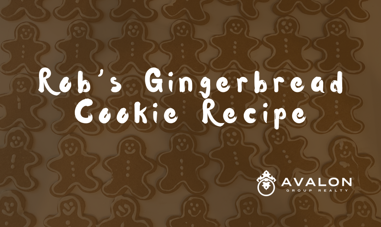 Rob’s Gingerbread Cookie Recipe cover picture shows a counter covered in decorated gingerbread men. The title is in white letters.