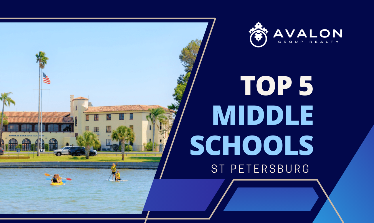 Top 5 Middle Schools St Petersburg cover picture shows a historic school built in the Mediterranean architecture style.