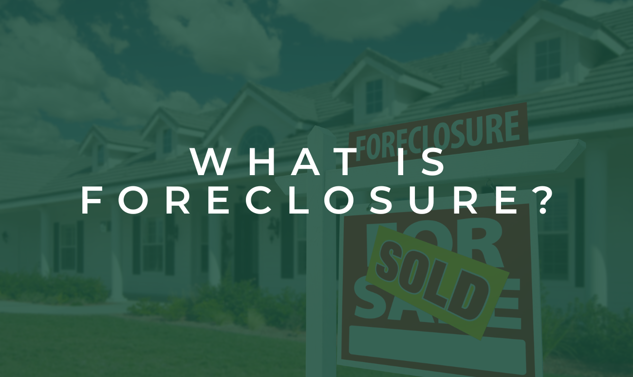What is Foreclosure? Cover picture shows a house with a red foreclosure sign in front of it. The title of article is in white letters.