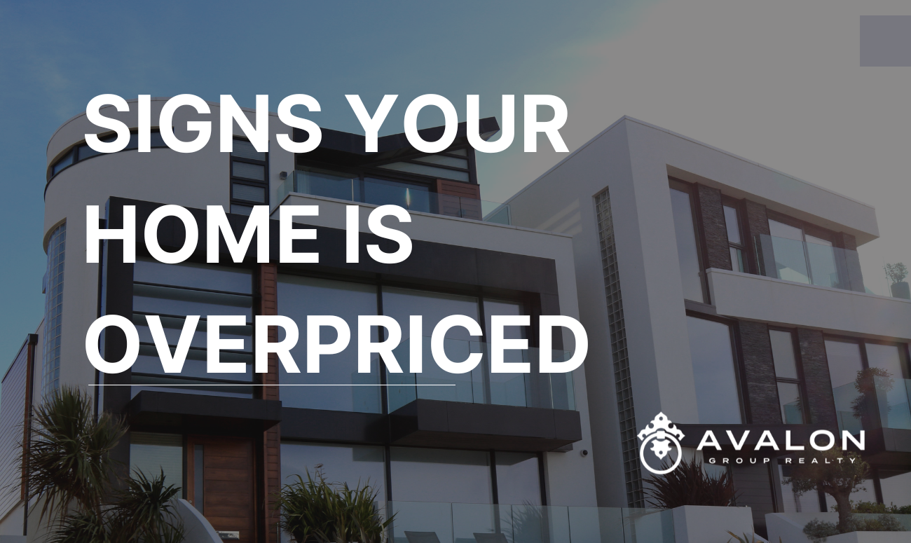 Signs Your Home Is Overpriced cover picture show a modern two story modern home in the background with white stucco and black windows.
