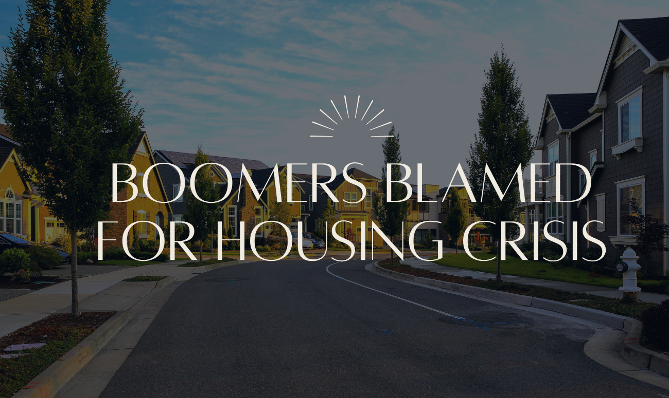 Boomers Blamed for Housing Crisis cover picture shows a neighborhood at dawn.